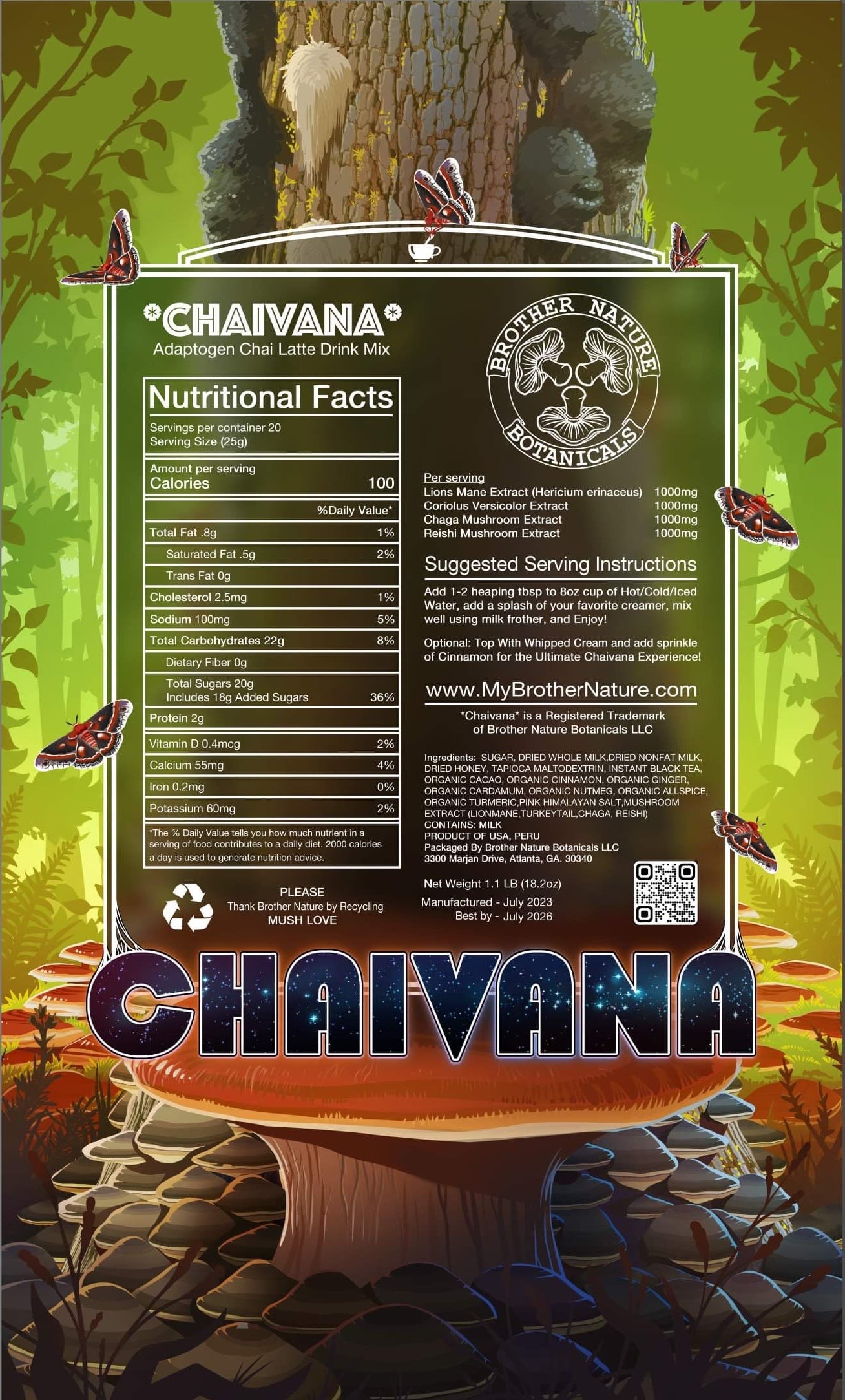 "CHAIVANA" Adaptogen Mushroom Chai Latte Drink Mix.    20 Servings